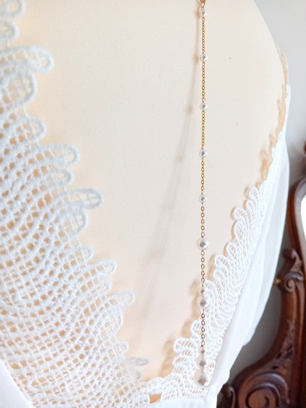 Collier bijoux mariage dos nu perlé, doré Dan - Prêt à porter