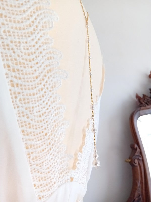 Collier bijoux mariage dos nu perlé, doré Dan - Prêt à porter