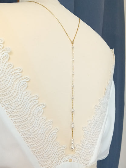 Collier bijoux mariage dos nu perlé, doré Dan - Prêt à porter
