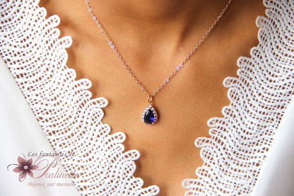 Belinda collier de mariage goutte baroque dorée et bleu saphir