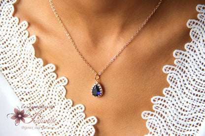 Belinda collier de mariage goutte baroque dorée et bleu saphir