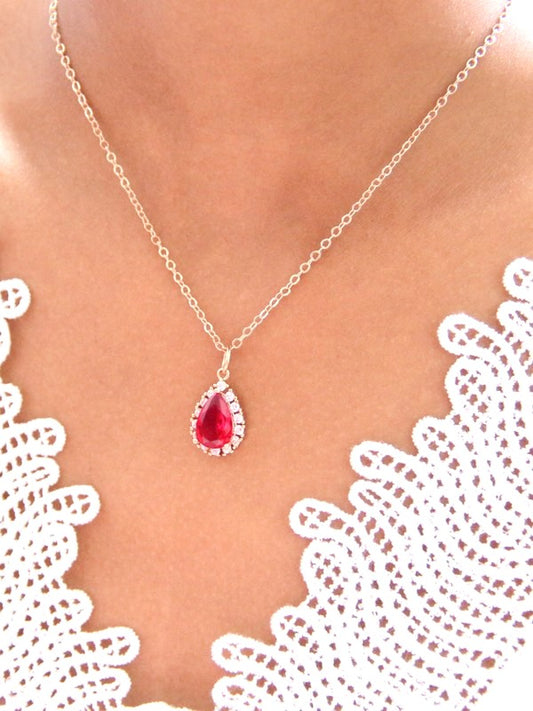 Belinda collier de mariage goutte baroque dorée et rouge