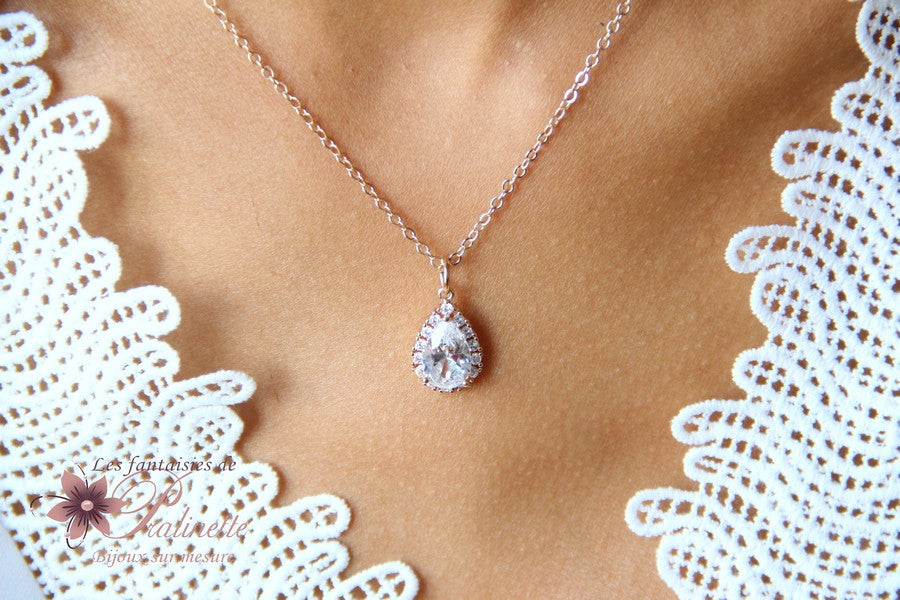 Belinda collier de mariage goutte baroque rhodiée