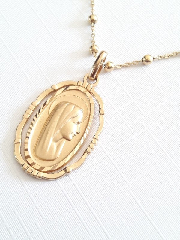Collier médaille en plaqué or Notre dame de Lourdes