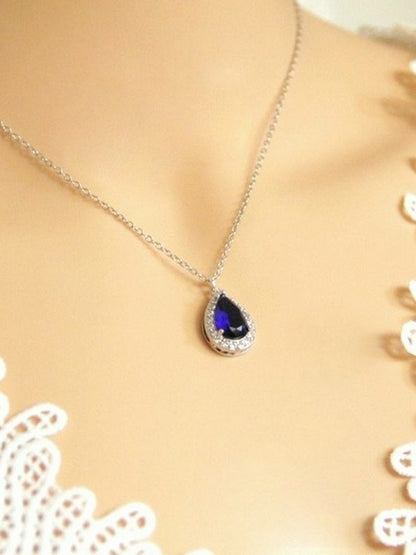 Collier chaîne de dos minimaliste et bijou de dos amovible goutte bleue - Prêt à porter