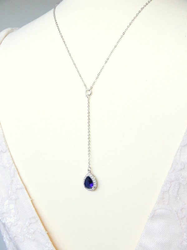 Collier chaîne de dos minimaliste et bijou de dos amovible goutte bleue - Prêt à porter