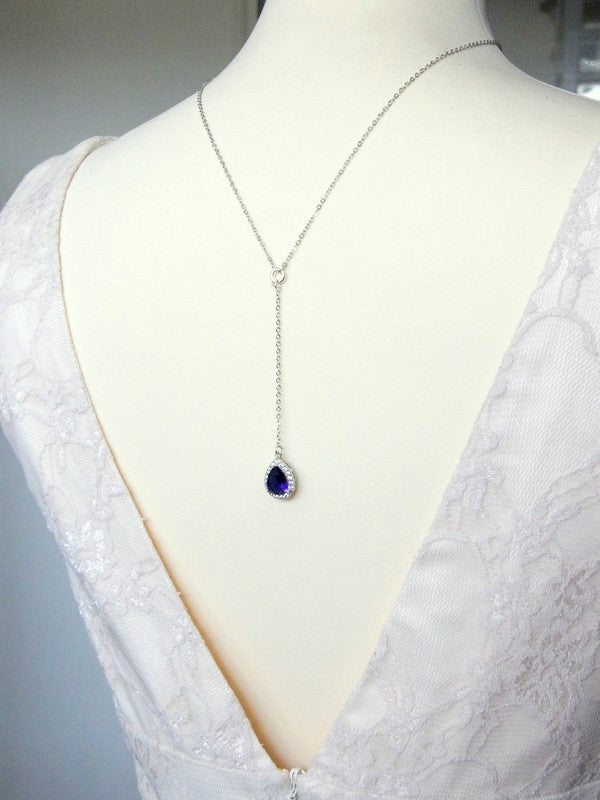 Collier chaîne de dos minimaliste et bijou de dos amovible goutte bleue - Prêt à porter