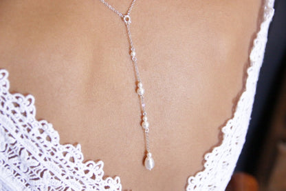 Collier mariage avec bijou de dos amovible Bella gouttes