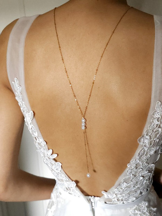 Ensemble bijoux mariage parure collier de dos et bracelet Paloma