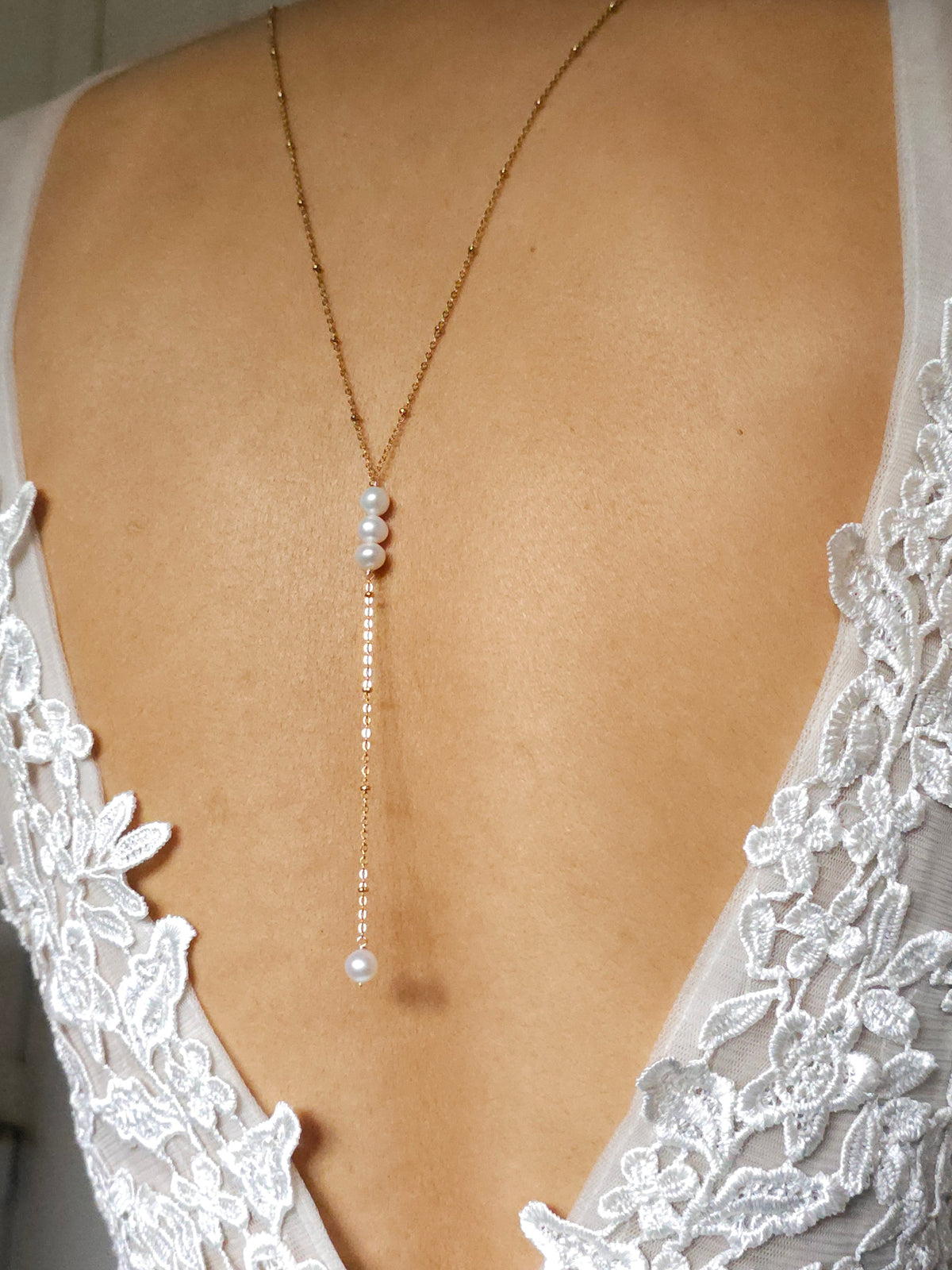 Ensemble bijoux mariage parure collier de dos et bracelet Paloma