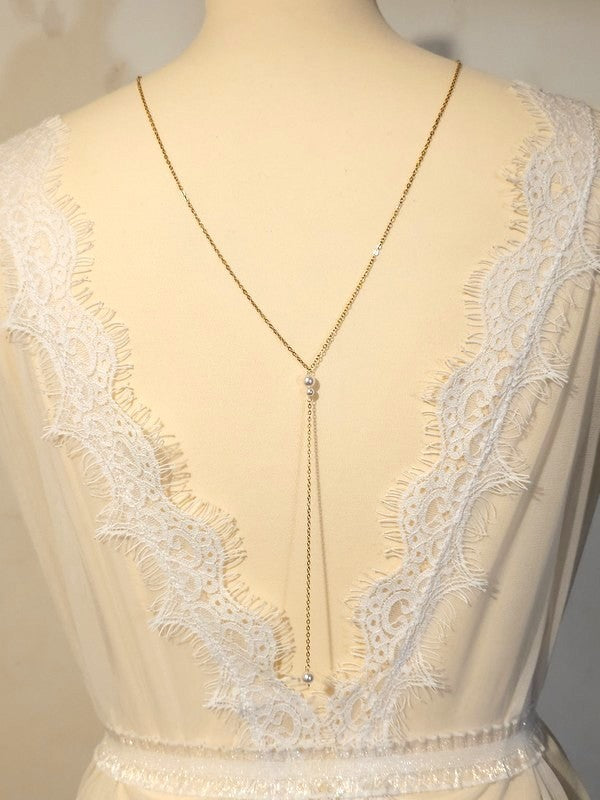 Collier de dos minimaliste, bijou mariage de dos perles Elen