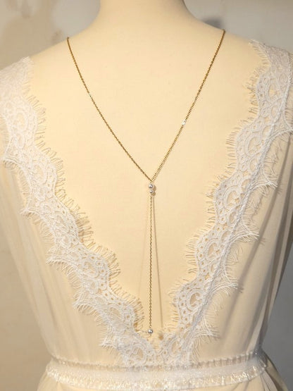 Collier de dos minimaliste, bijou mariage de dos perles Elen