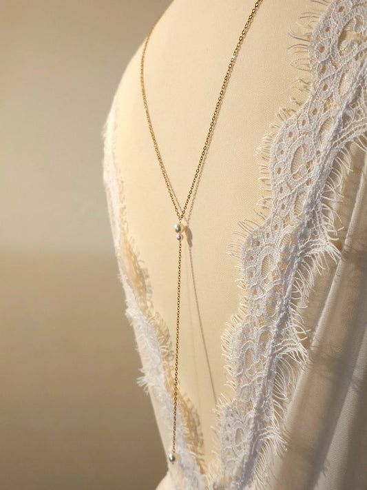 Collier de dos minimaliste, bijou mariage de dos perles Elen