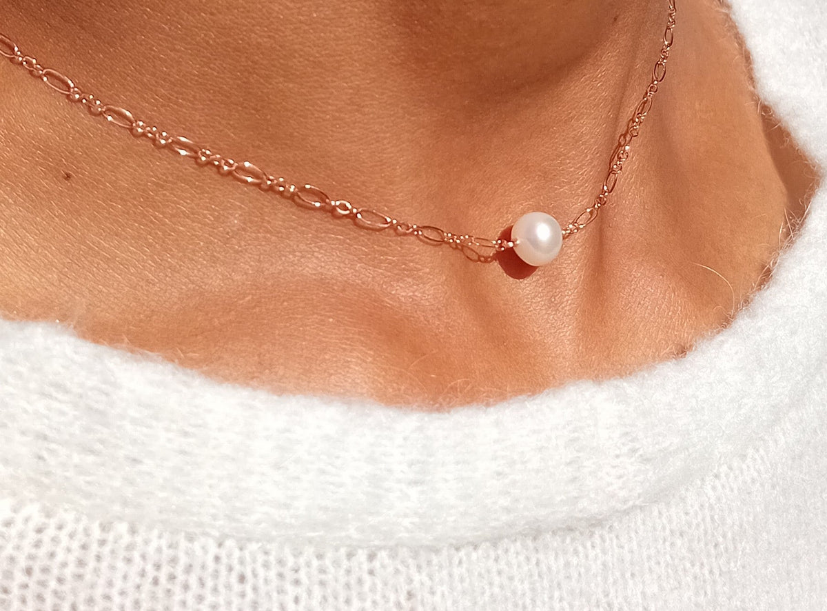 Collier de dos bijoux mariage rose gold filled perles de culture Noma