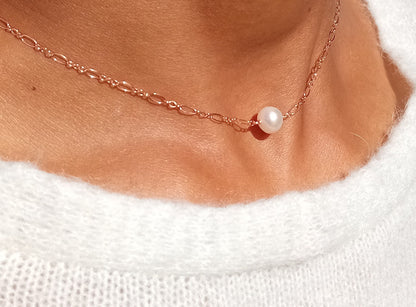Collier de dos bijoux mariage rose gold filled perles de culture Noma