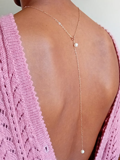 Collier de dos bijoux mariage rose gold filled perles de culture Noma