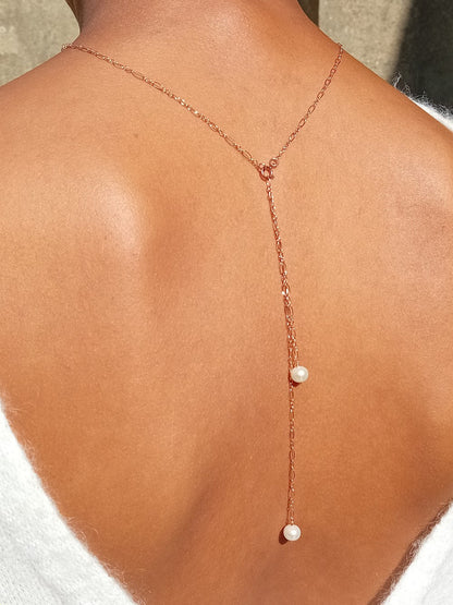 Collier de dos bijoux mariage rose gold filled perles de culture Noma