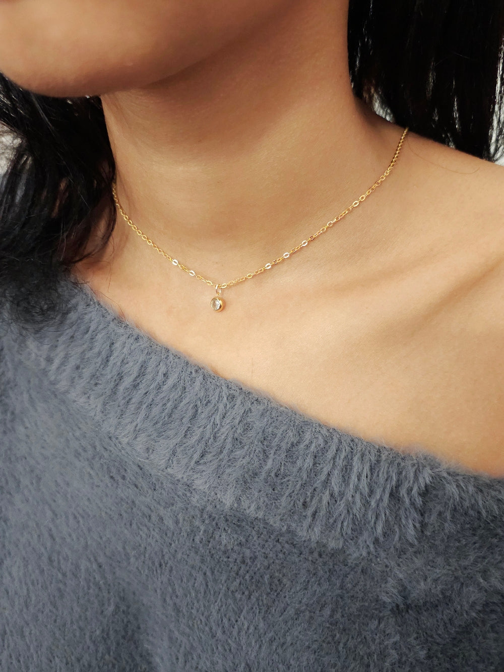 Collier de dos minimaliste strass zirconium doré ou argenté