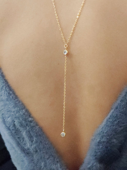 Collier de dos minimaliste strass zirconium doré ou argenté