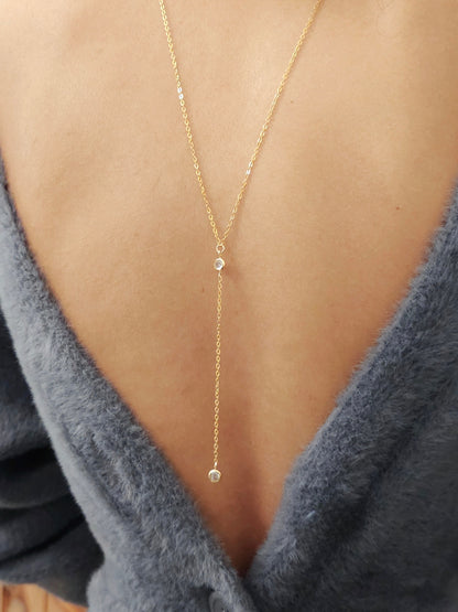 Collier de dos minimaliste strass zirconium doré ou argenté