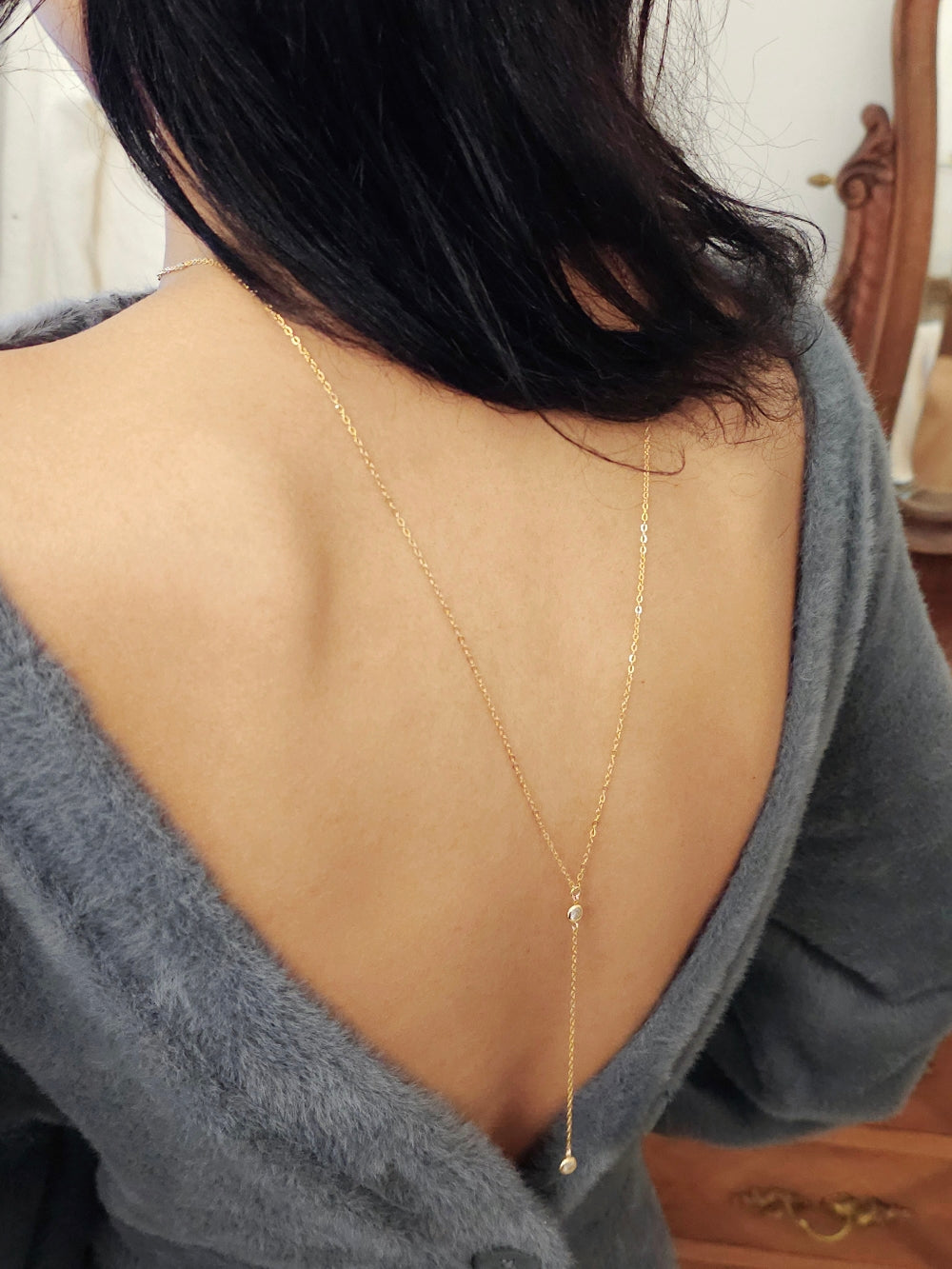 Collier de dos minimaliste strass zirconium doré ou argenté