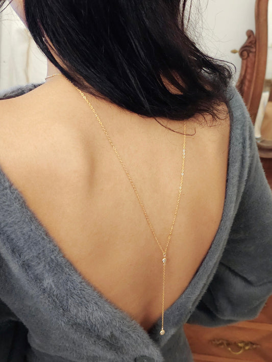 Collier de dos minimaliste strass zirconium doré ou argenté