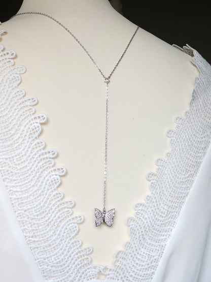 Collier de mariage bijou de dos papillon zirconium amovible - Prêt à porter