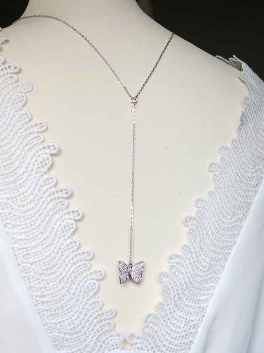 Collier de mariage bijou de dos papillon zirconium amovible - Prêt à porter
