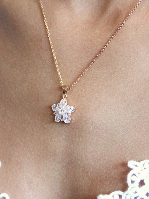 Collier de mariage flocon de neige fleuri strass - Prêt à porter