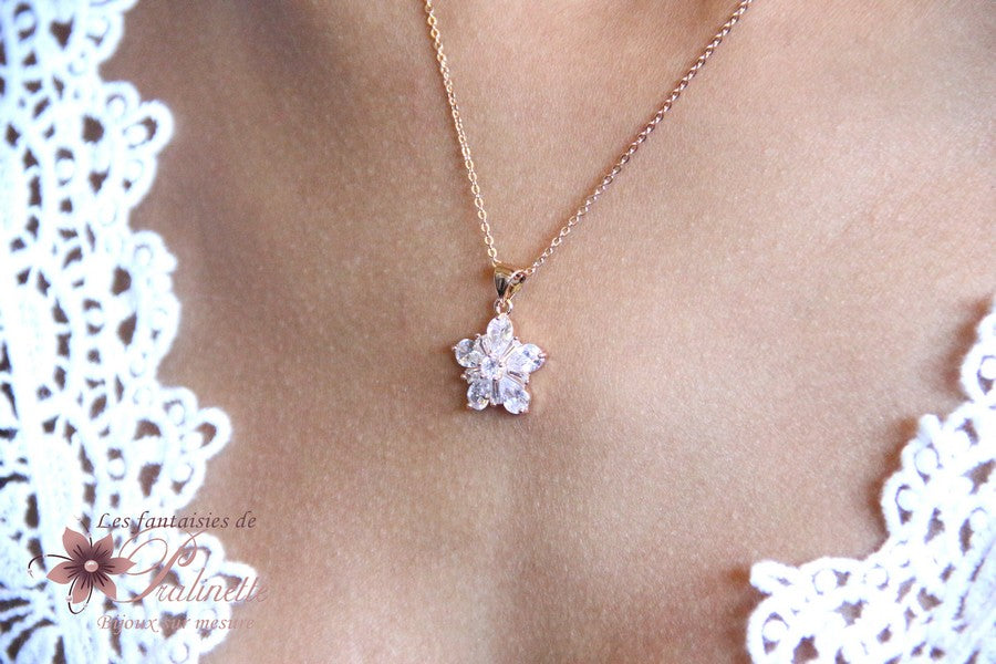 Collier de mariage flocon de neige fleuri strass - Prêt à porter