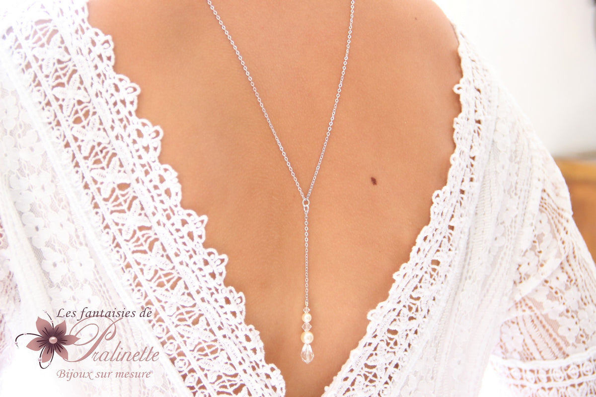 Helvy Collier bijoux mariage de dos pendant goutte en cristal
