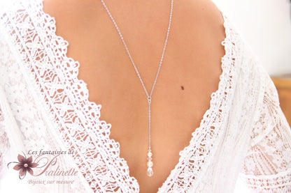Helvy Collier bijoux mariage de dos pendant goutte en cristal