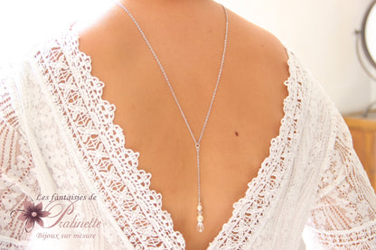 Helvy Collier bijoux mariage de dos pendant goutte en cristal