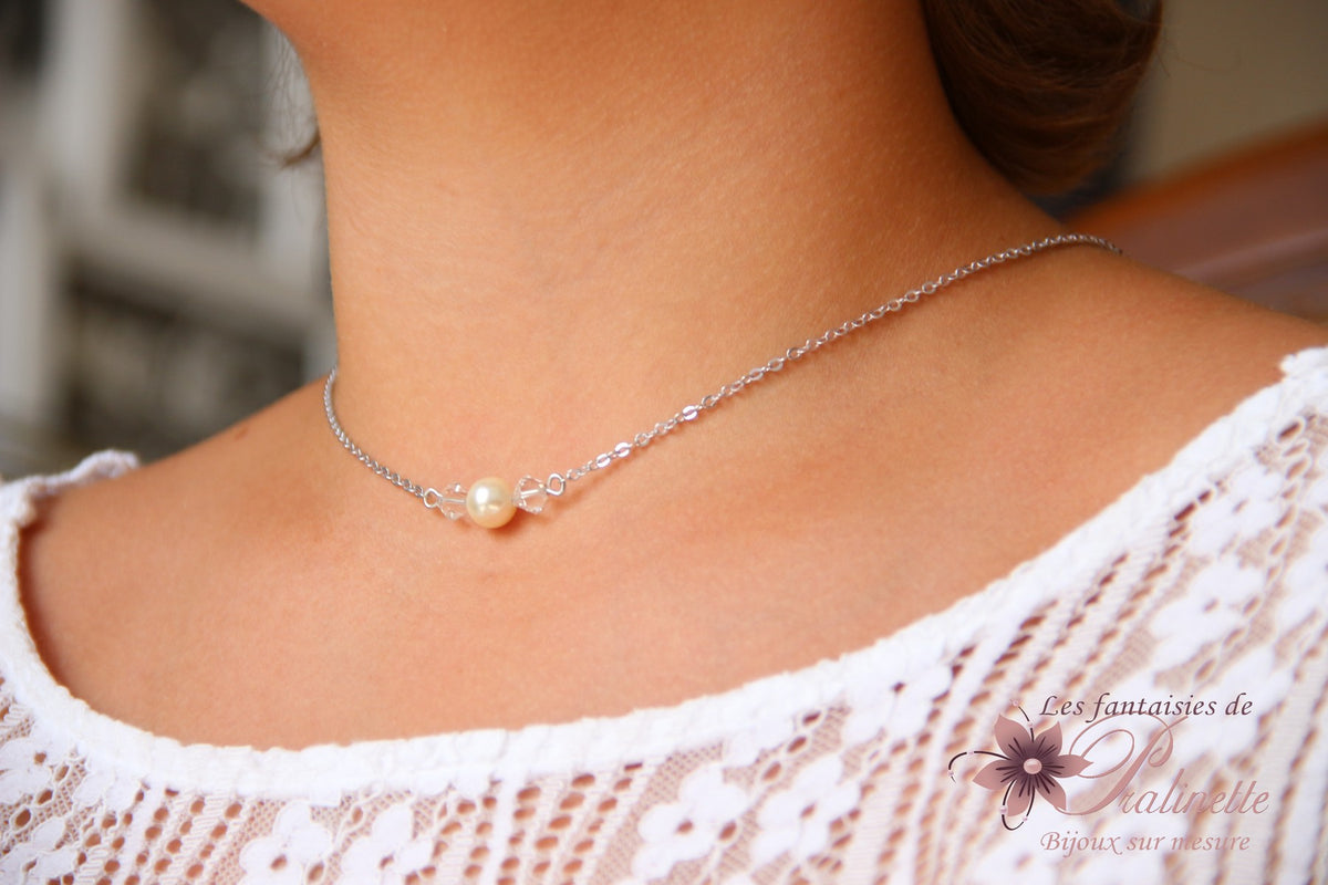 Helvy Collier bijoux mariage de dos pendant goutte en cristal
