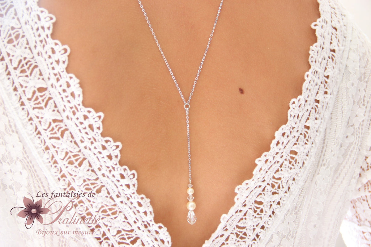 Helvy Collier bijoux mariage de dos pendant goutte en cristal