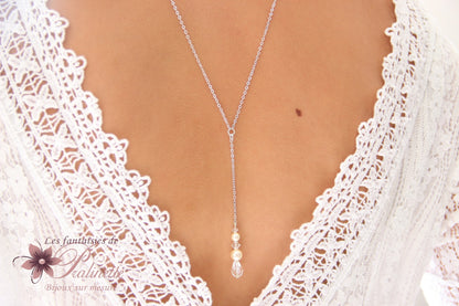 Helvy Collier bijoux mariage de dos pendant goutte en cristal
