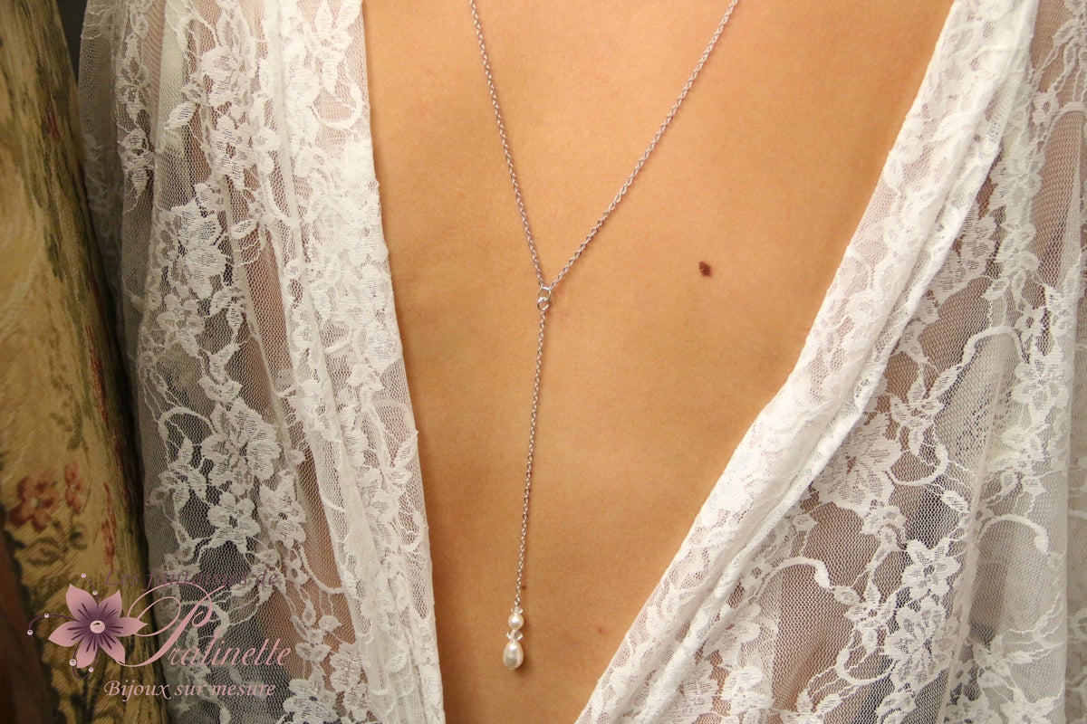 Neel bijoux collier de mariage de dos amovible, pendentif de dos goutte nacrée