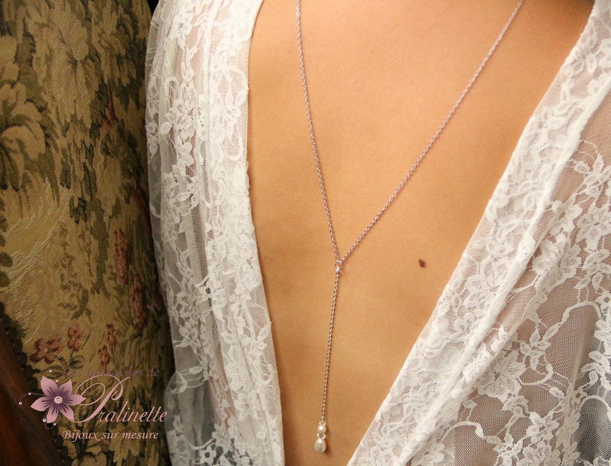Neel bijoux collier de mariage de dos amovible, pendentif de dos goutte nacrée