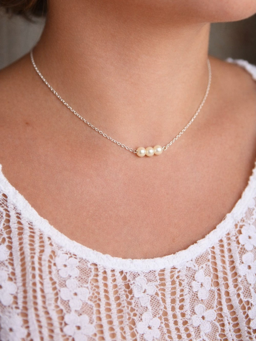 Collier de mariage trio de perles