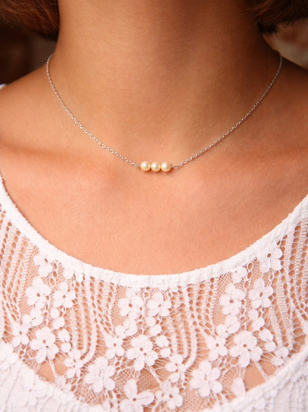 Collier de mariage trio de perles