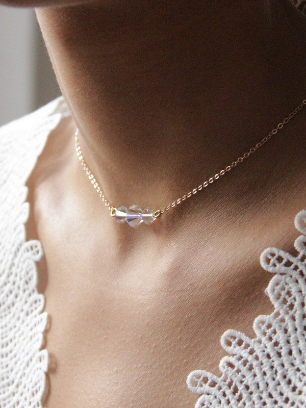 Collier de mariée trio de cristal reflets AB aurore boréale
