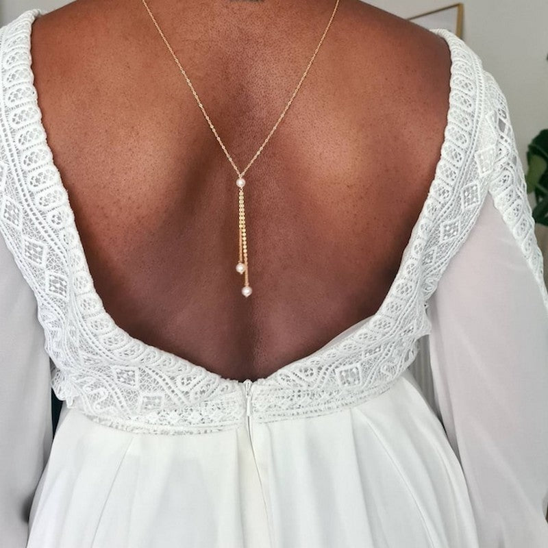 Collier mariage de dos rose gold filled et perles Ethan