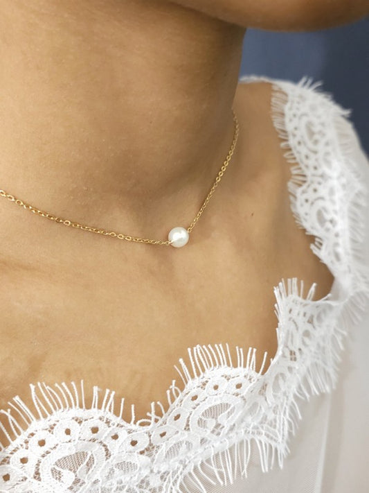 Collier de mariage rose gold filled perle solitaire