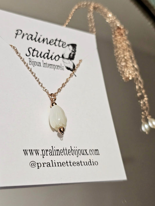 Commande personnalisée Sophie L. - Collier Jacinthe fleur de nacre rose gold filled