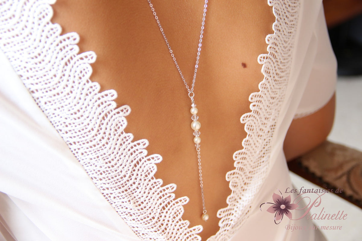 Nolan bijoux collier de mariage de dos pendant perles et cristal