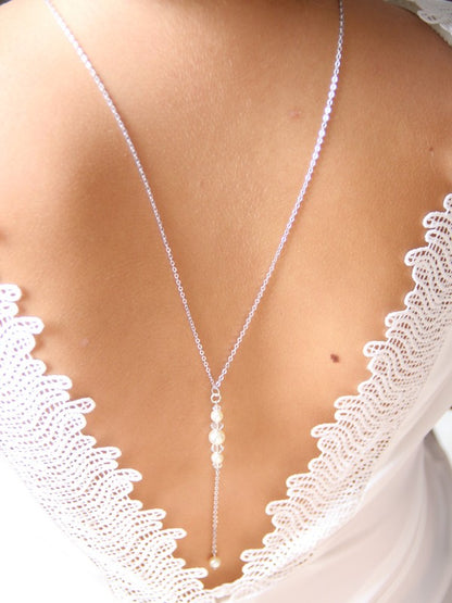 Nolan bijoux collier de mariage de dos pendant perles et cristal