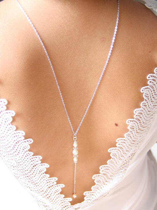 Nolan bijoux collier de mariage de dos pendant perles et cristal