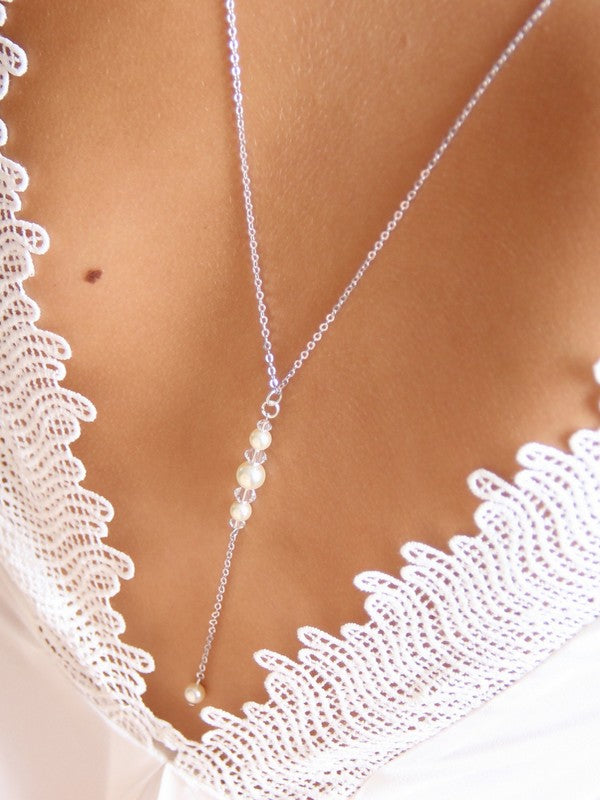 Nolan bijoux collier de mariage de dos pendant perles et cristal