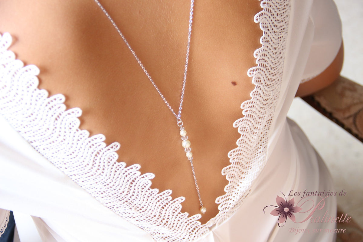 Nolan bijoux collier de mariage de dos pendant perles et cristal