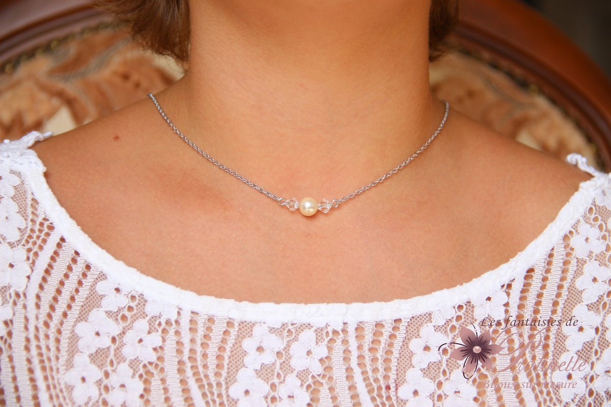 Collier de mariée minimaliste perles en cristal